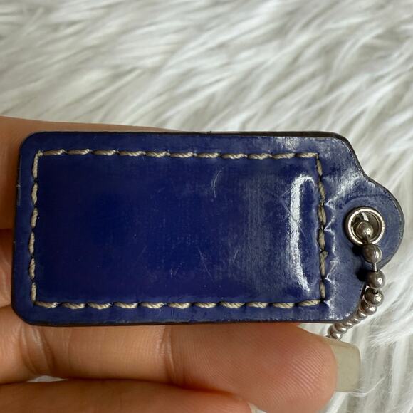 1.5" COACH Patent Leather Blue Fob Bag Charm Hang tag Hangtag - Picture 2 of 2